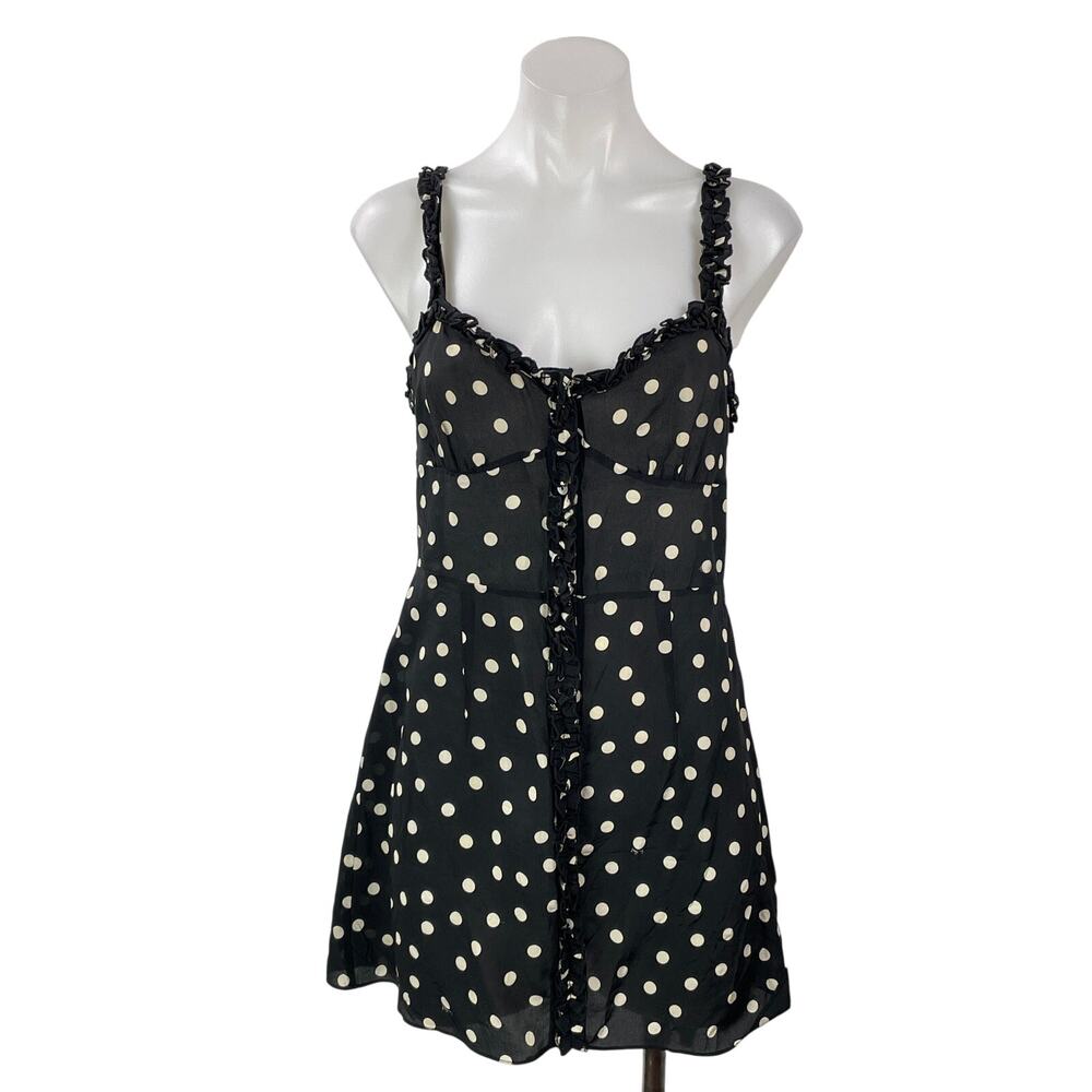 Realisation Par The Julia 100% Silk Sleeveless Black White Polka Mini Dress Sz S